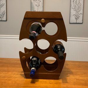Vintage Rare MCM Hellerware Wooden Seven Bottle Wine Rack Display Stand